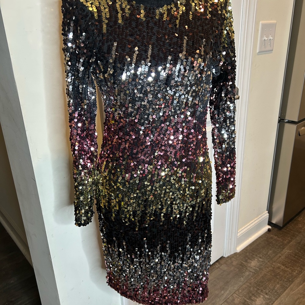 Impressions Ombré Multicolored Sequined Mini Dress Size Medium